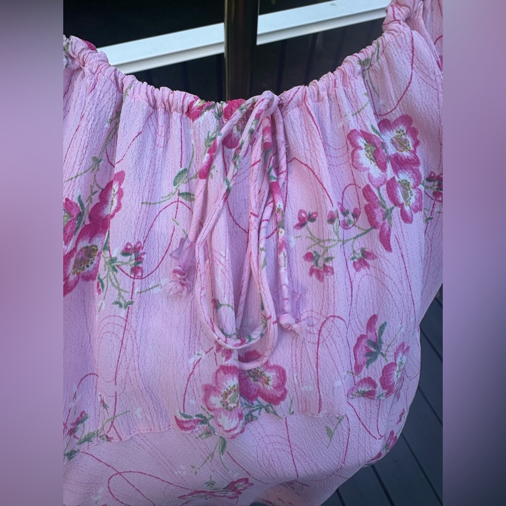 Vintage Charlotte Russe Pink Floral Y2K Dress Lettuce Hem Midi Medium - Picture 12 of 12